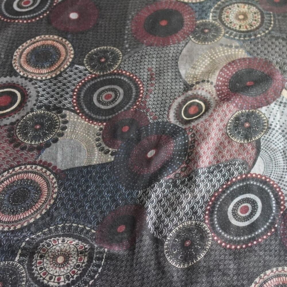 Boho Mandala Lightweight Scarf Wrap Cover Up Black Burgundy Summer Shawl 70L 31W - Picture 4 of 8
